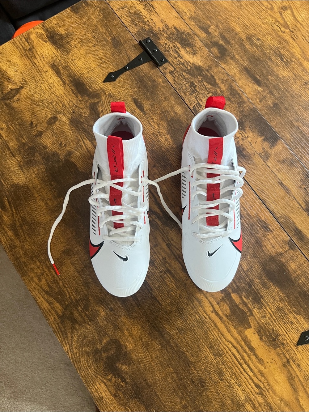 Nike Kids White and Red Football Cleats